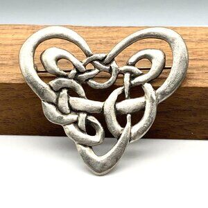 Cynthia Webb Pewter Heart Brooch Entwined in My Heart Celtic Knot Pin Signed
